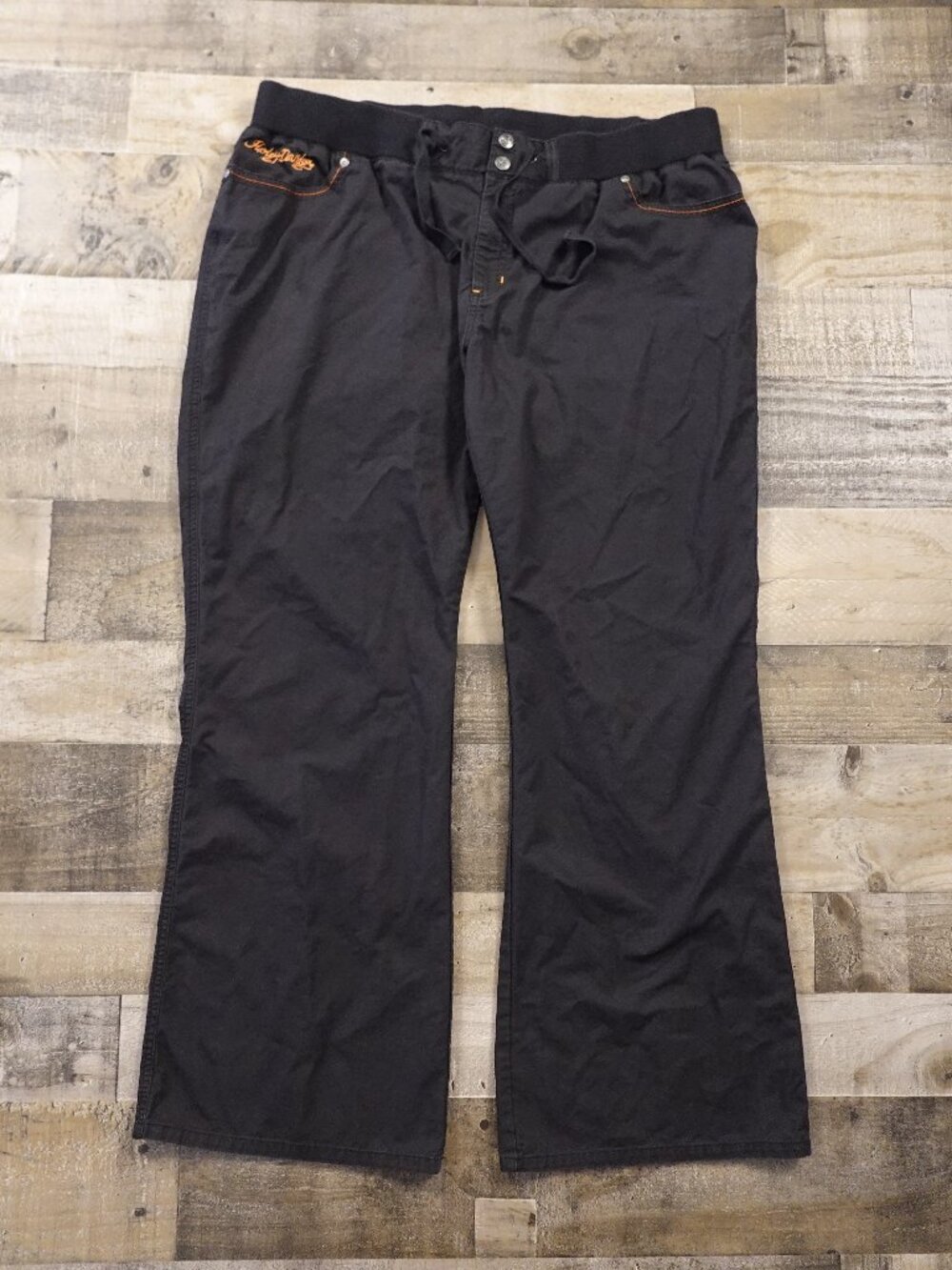 Harley-Davidson Drawstring Waist Pants Women’s XXL Black Wide Leg Lounge Casual‎